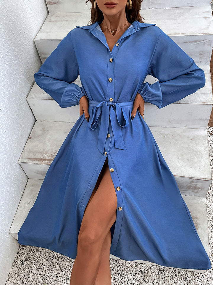 Stilla | Down Tie Waist Collared Neck Dress