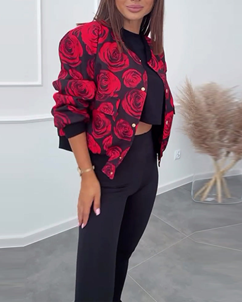 Stilla | Jakke med knapper og roseprint