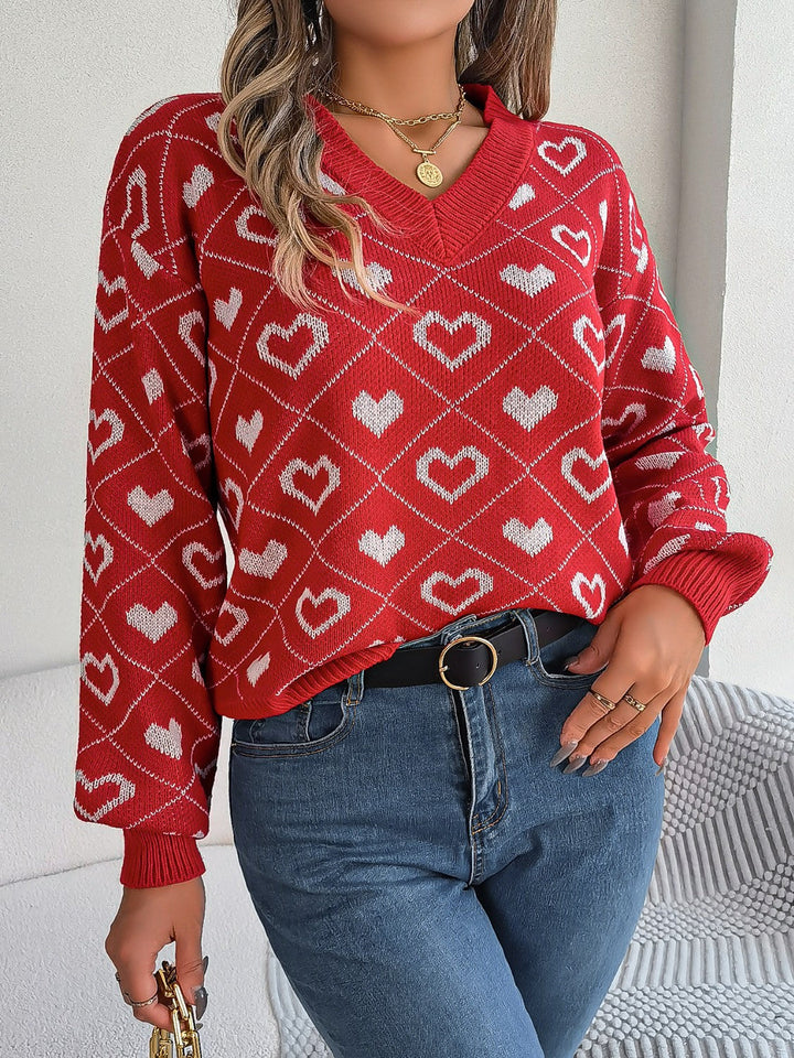 Stilla | Mønstret V-Hals Langærmet Sweater