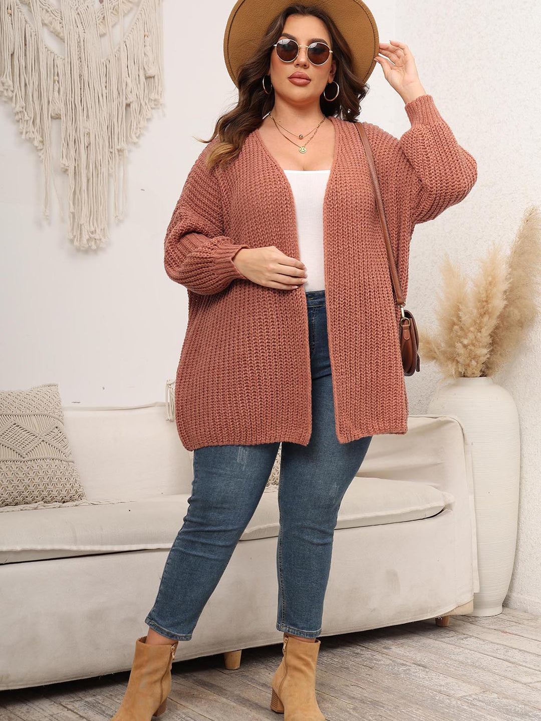 Stilla | Plus Size Åben Front Faldet Skuldre Strik Cardigan