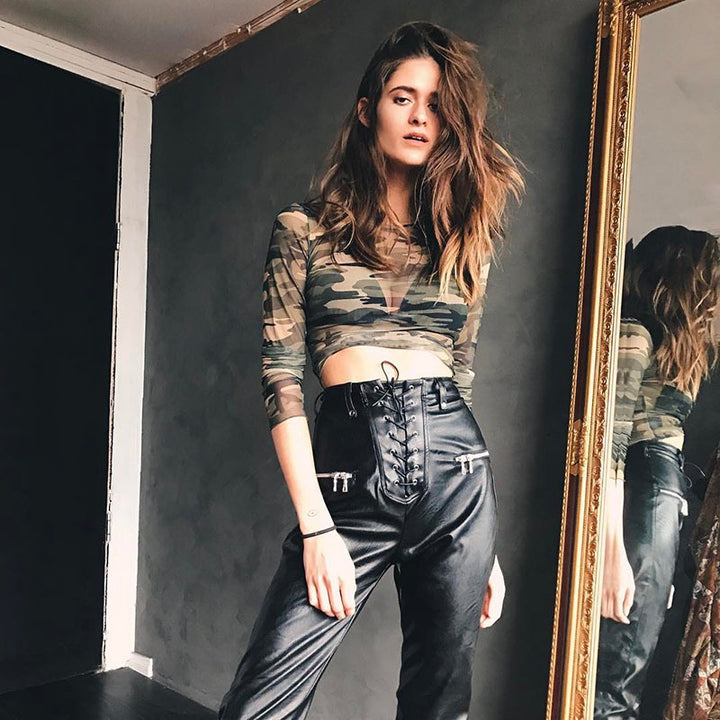 Dame Transparent Camouflage Langærmet Bluse Stilla