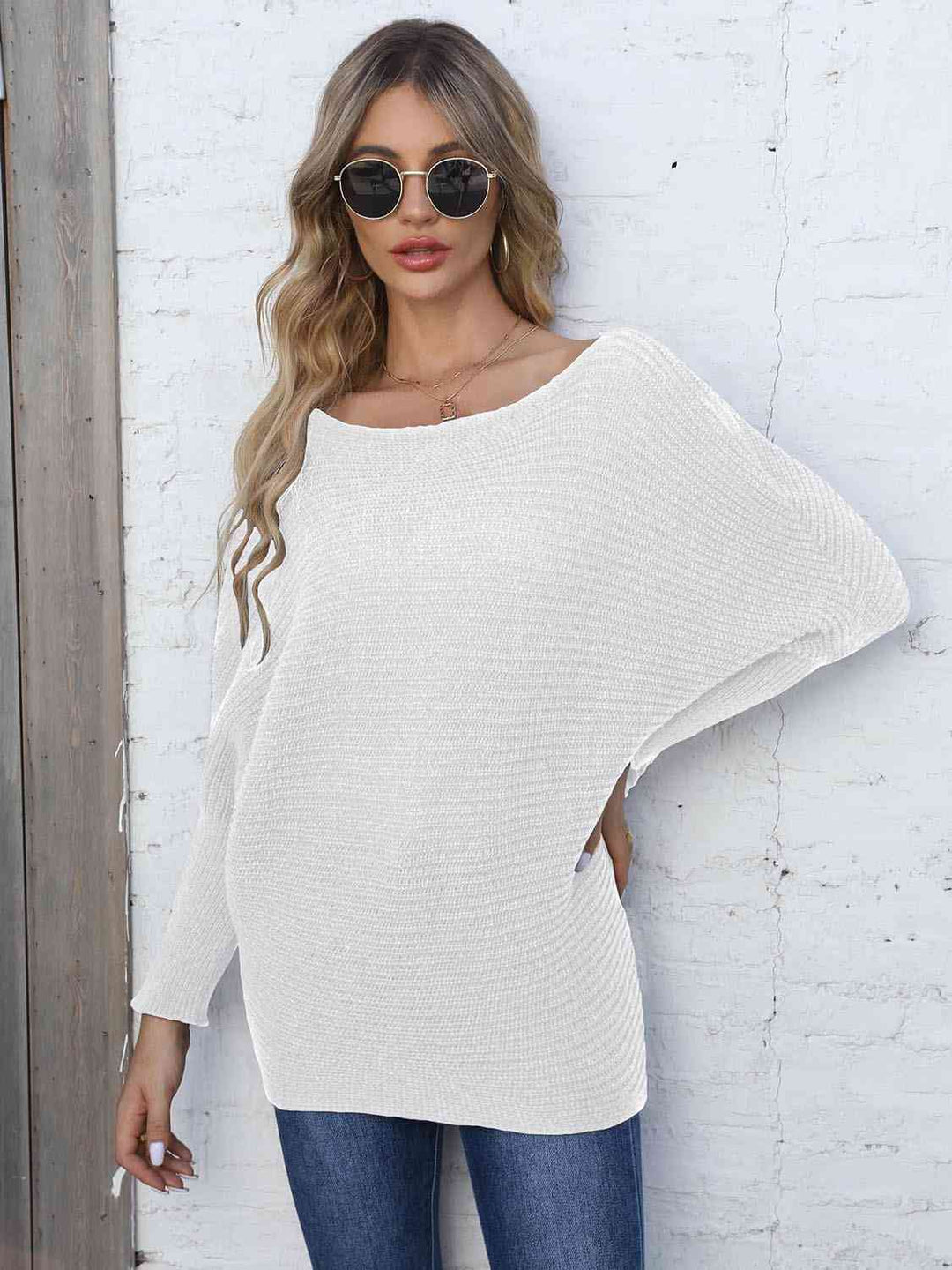 Stilla | Størrelse Horisontal Ribbing Dolman Ærme Sweater