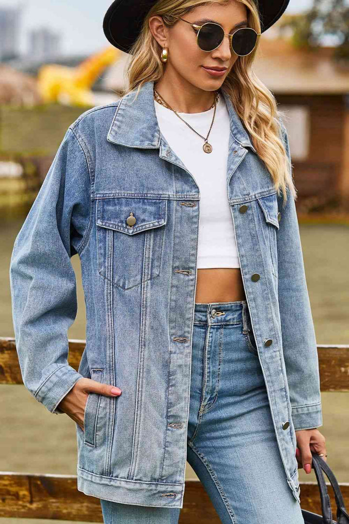 Stilla | Kravehals Denim Jakke Med Lommer