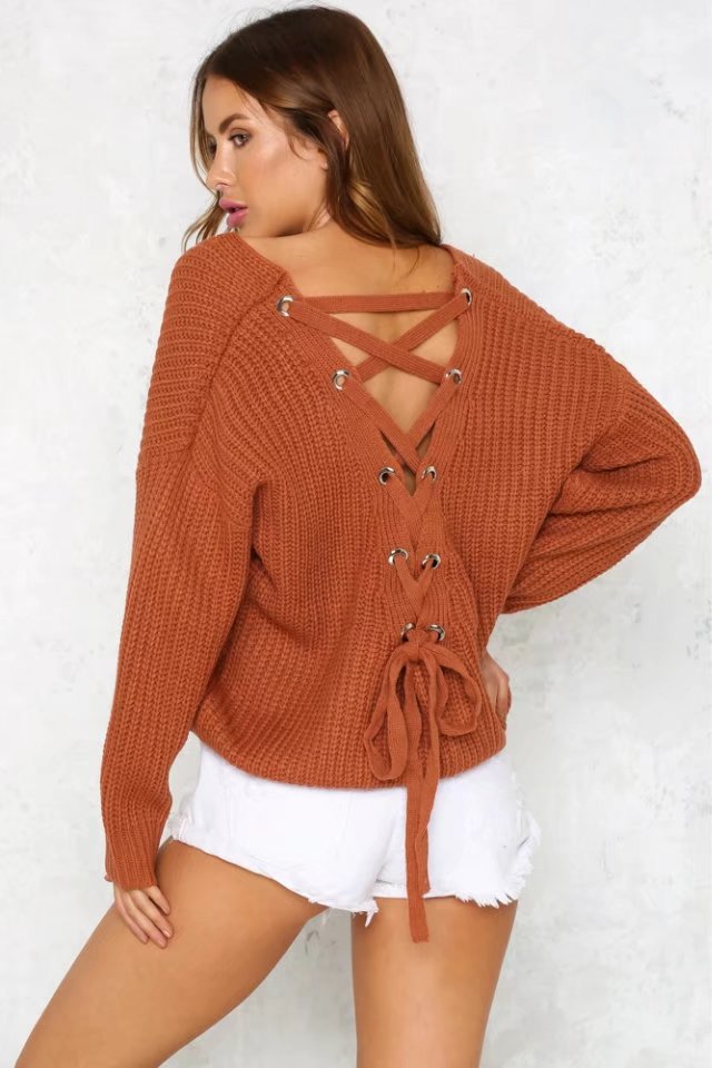 Damer casual chunky striktrøje med løs pasform og V-hals Stilla