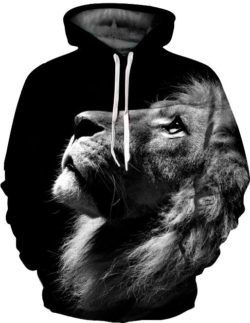 Herrer hoodie med livligt løvemotiv og detaljeret grafik Stilla