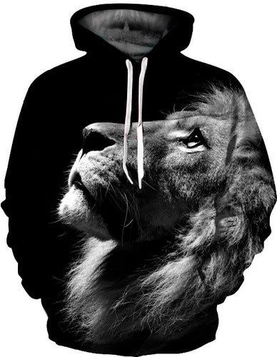 Herrer hoodie med livligt løvemotiv og detaljeret grafik Stilla