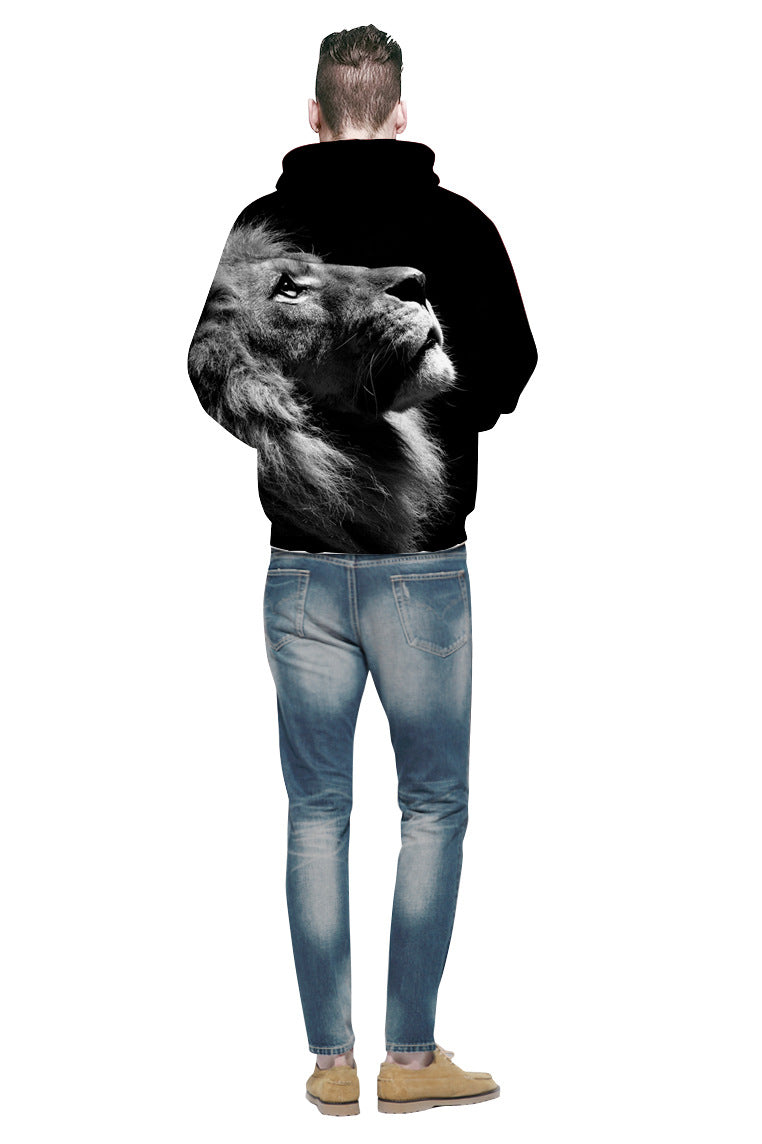 Herrer hoodie med livligt løvemotiv og detaljeret grafik Stilla