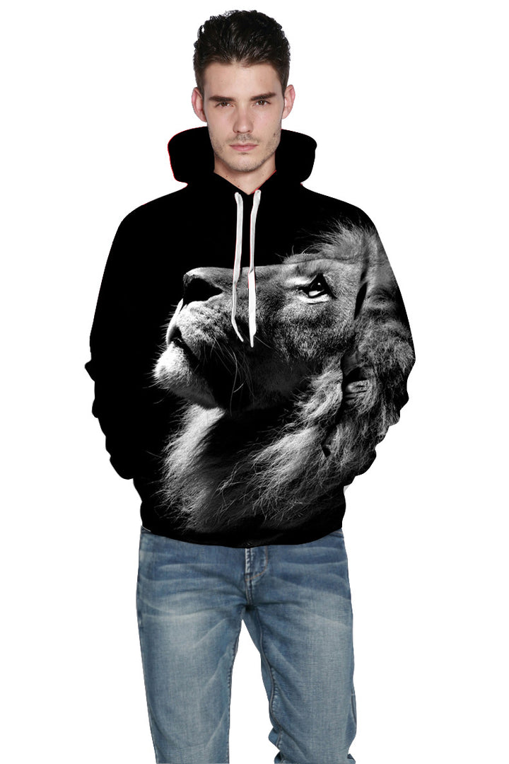 Herrer hoodie med livligt løvemotiv og detaljeret grafik Stilla