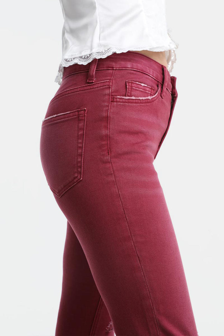 Stilla | Full Size Høj Talje Distressed Raw Hem Flare Jeans