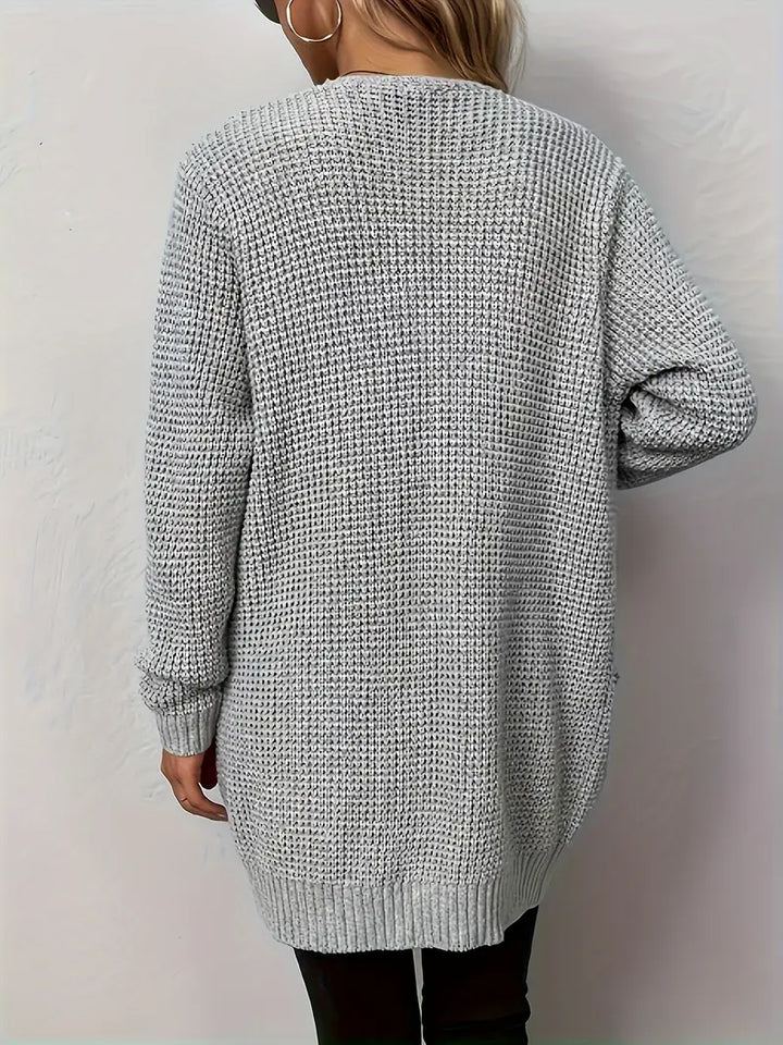 Stilla | Elegant, Komfortabel Strikketrøje Med Åben Front. Komfortable, Lange Ærmer Og Lommer