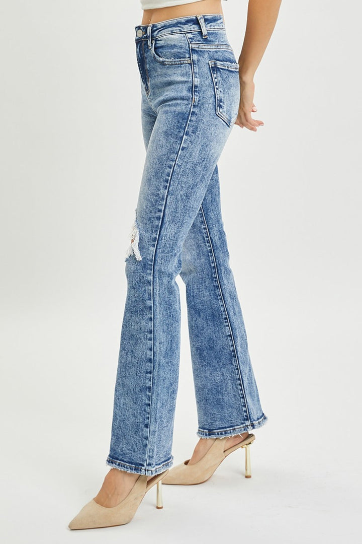Stilla | Full Size High Rise Distressed Flare Jeans