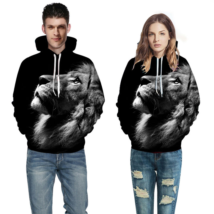 Herrer hoodie med livligt løvemotiv og detaljeret grafik Stilla