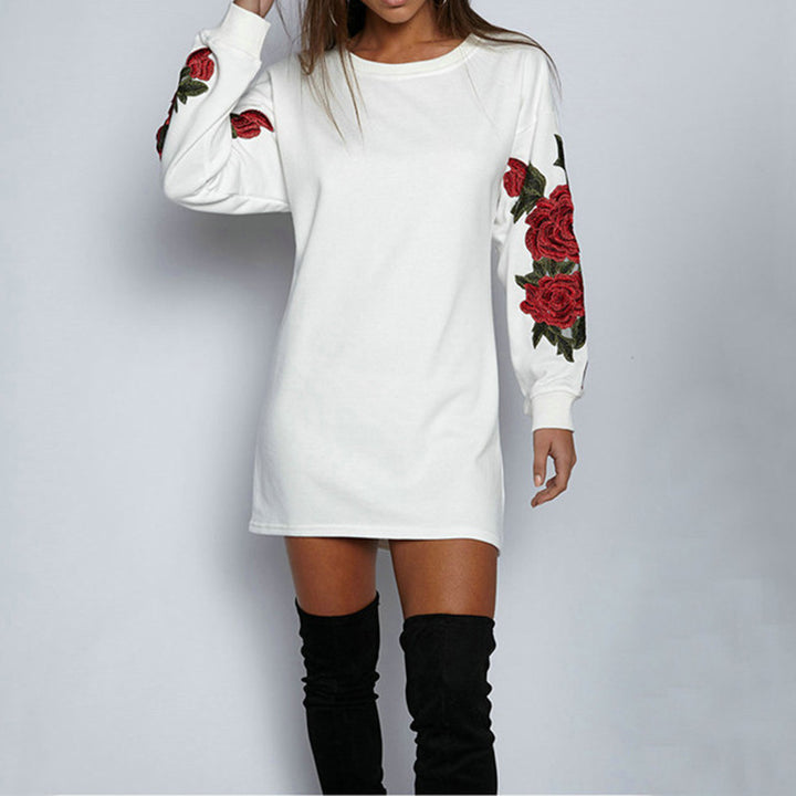 Kvinders sweatshirt kjole med blomsterbroderi design og brede ærmer Stilla