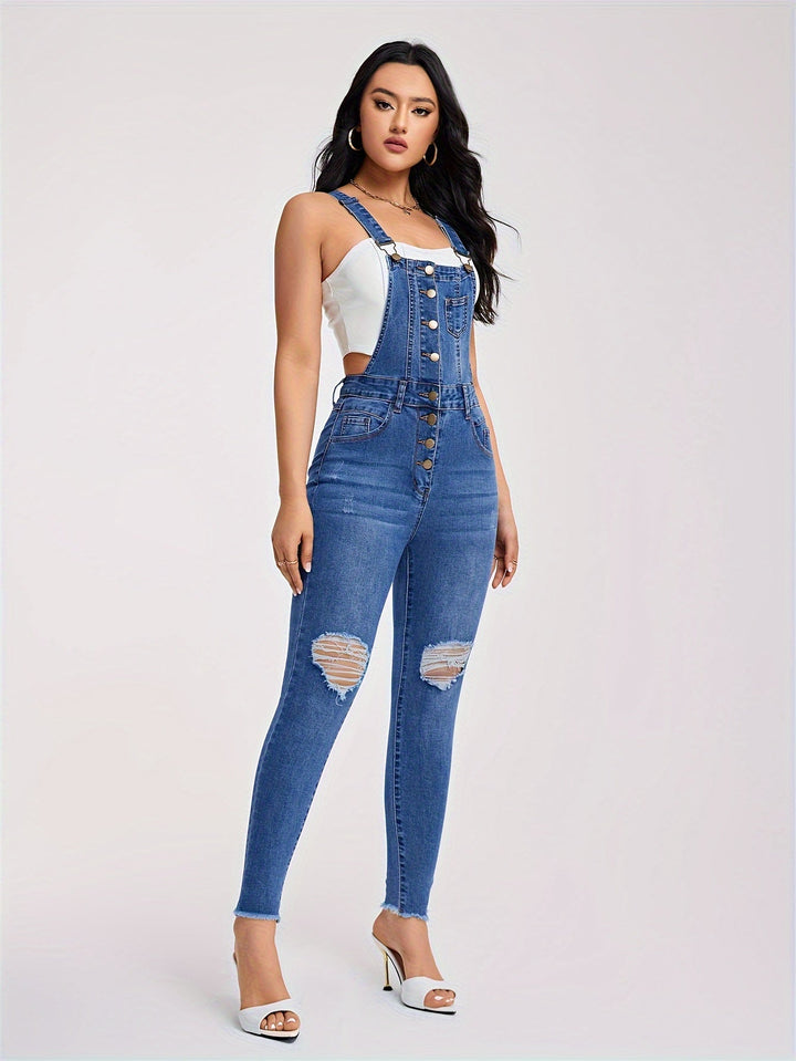 Stilla | Irevne Denim Overalls Med Halve Knapper