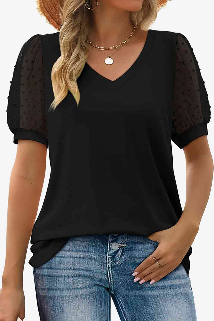 Stilla | Dot Puff Sleeve V-hals Tee