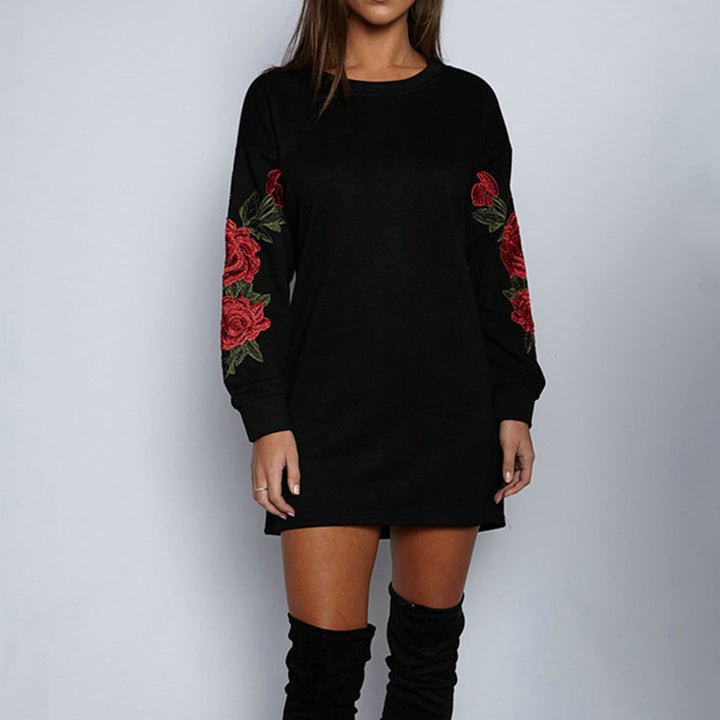 Kvinders sweatshirt kjole med blomsterbroderi design og brede ærmer Stilla