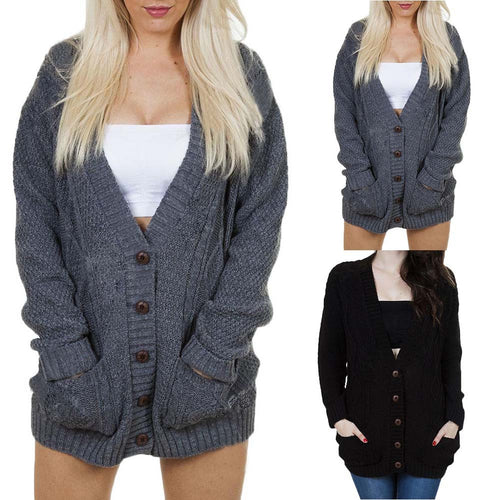 Kvinders cardigan med moderne kabelmønster og lommer Stilla
