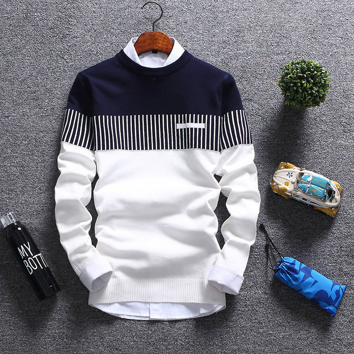 Stilla | Pullover uldblanding Regular fit rund hals stribet med brystlomme