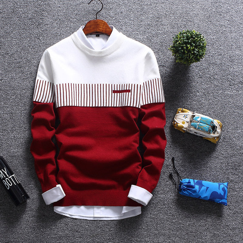 Stilla | Pullover uldblanding Regular fit rund hals stribet med brystlomme