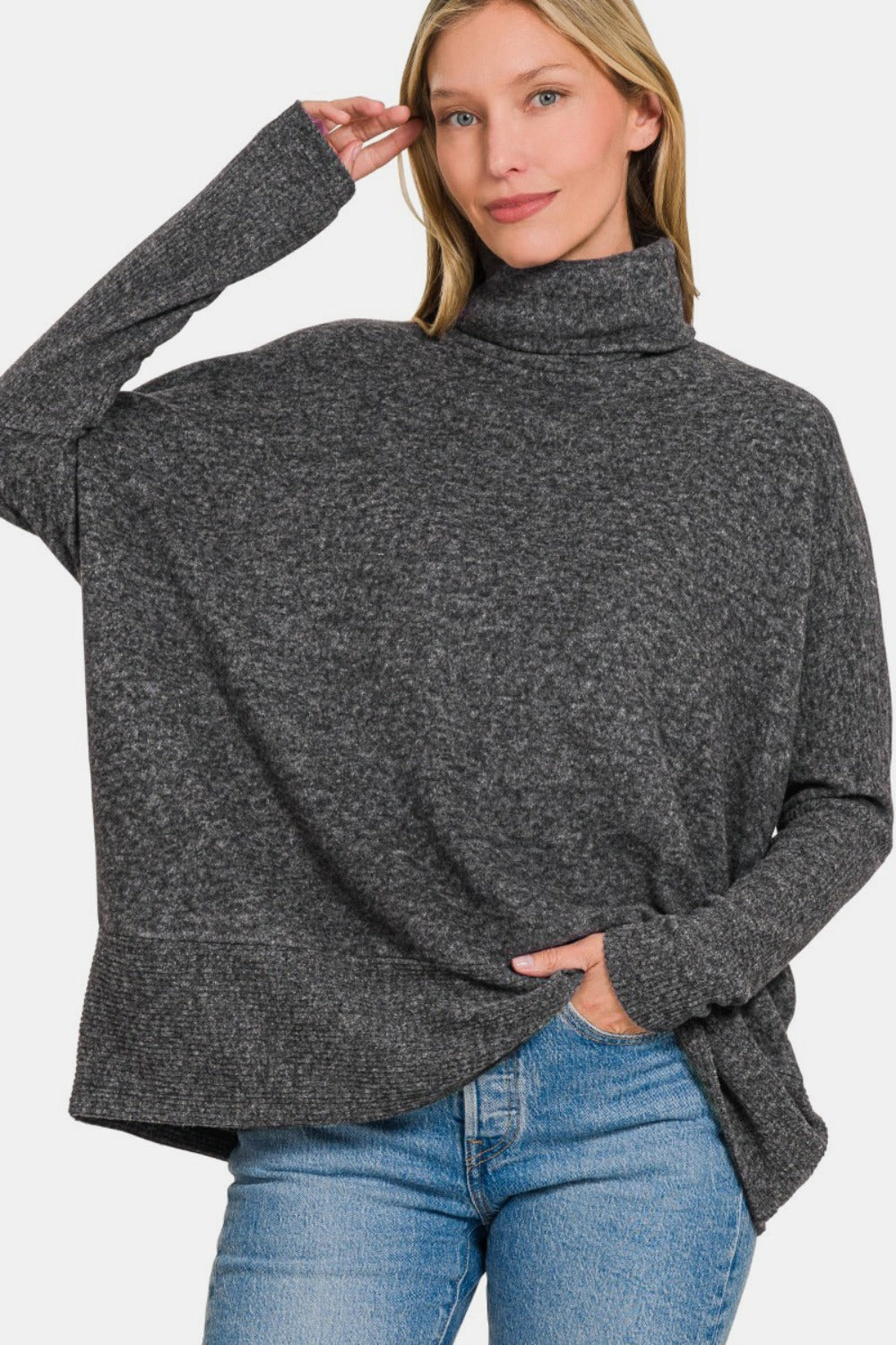 Stilla | Pullover med rullekrave Zenana plus size lavet af børstet Hacci mix