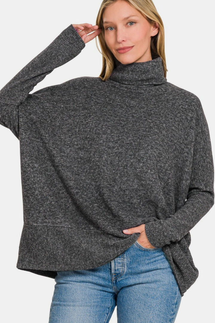 Stilla | Pullover med rullekrave Zenana plus size lavet af børstet Hacci mix