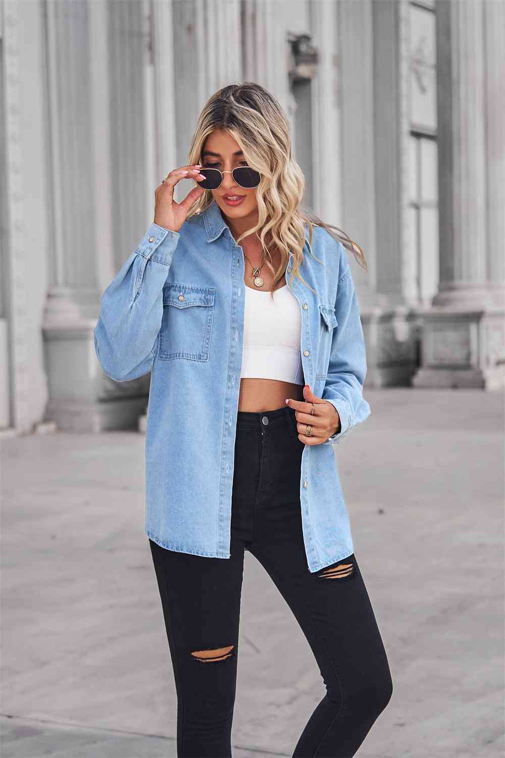 Stilla | Hals Dropped Shoulder Denim Top