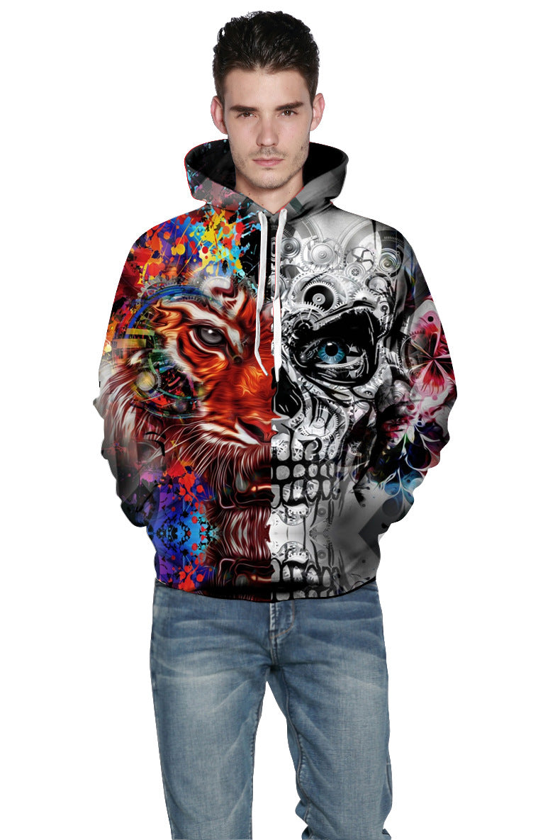 Herrer Hoodie med kreativt kranium-design og livlige farver Stilla