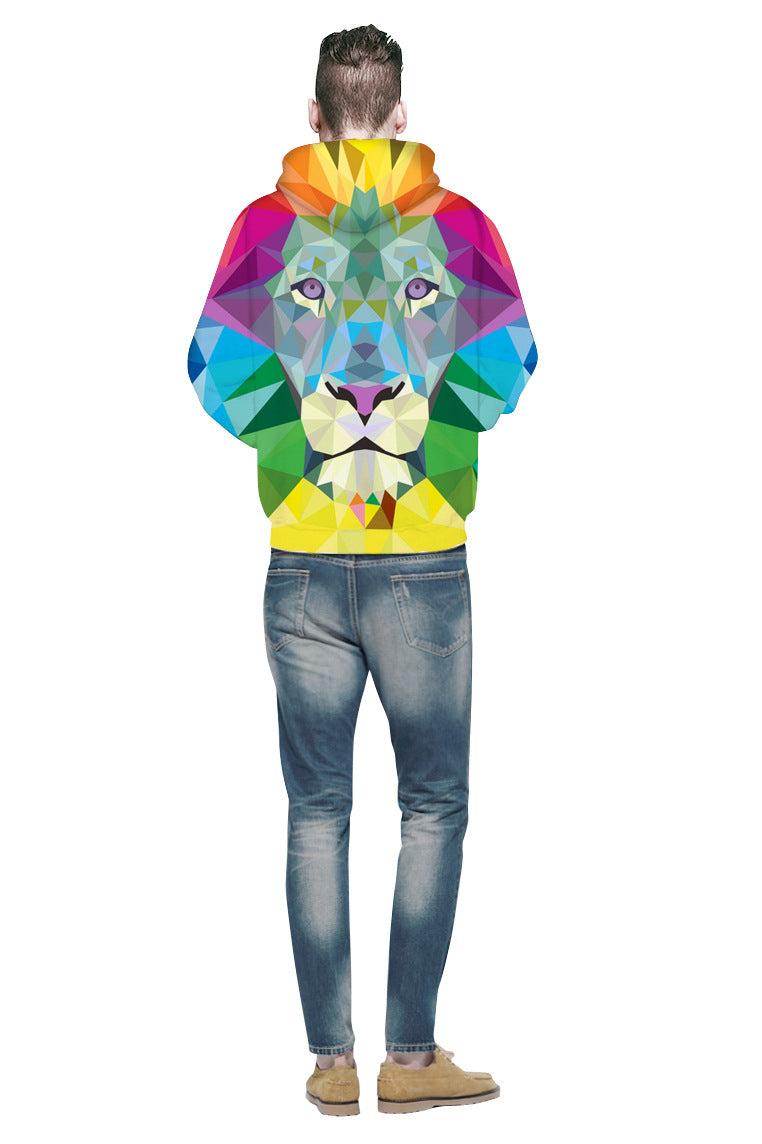 Herre hoodie med moderne, geometrisk løvemotiv Stilla
