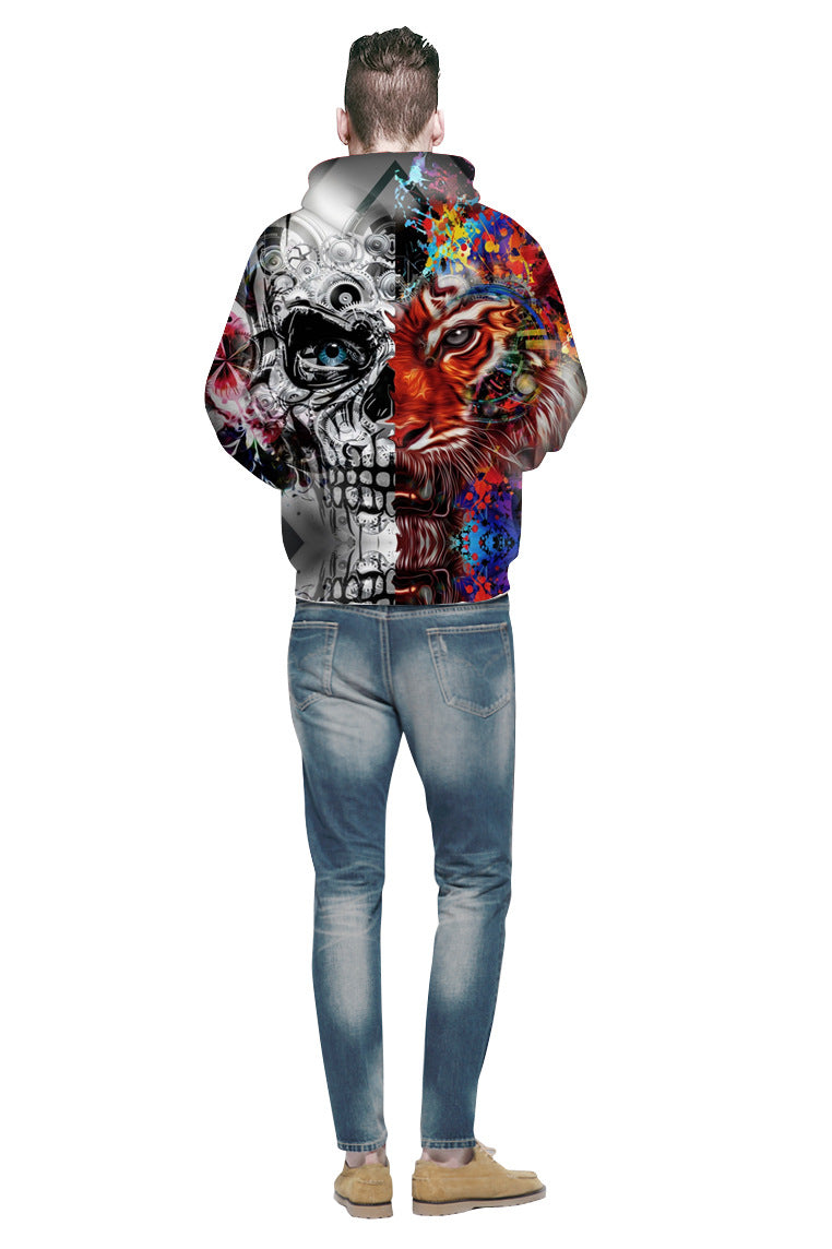 Herrer Hoodie med kreativt kranium-design og livlige farver Stilla