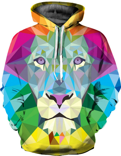 Herre hoodie med moderne, geometrisk løvemotiv Stilla