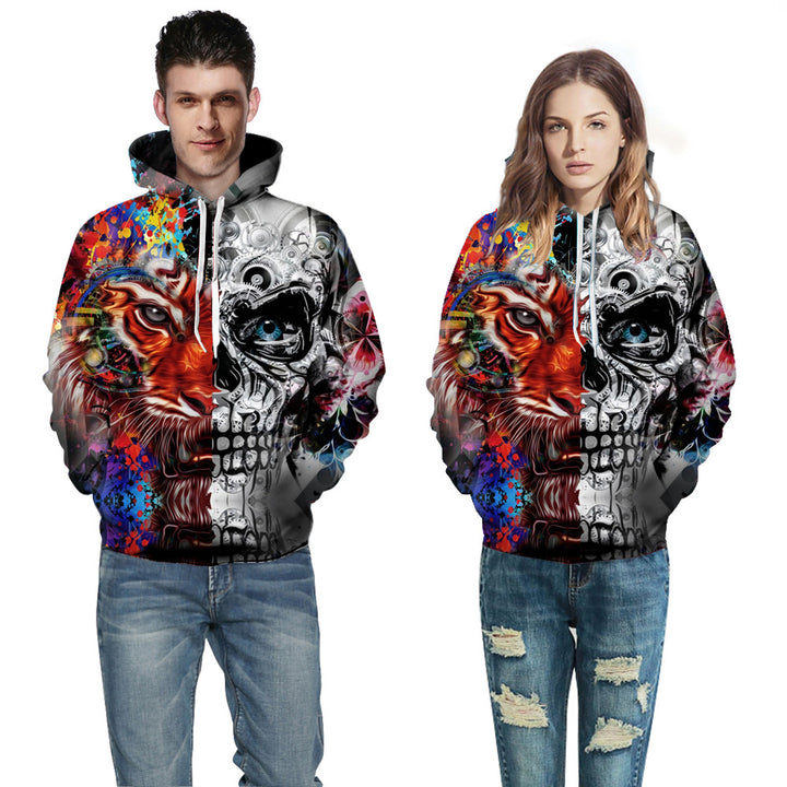 Herrer Hoodie med kreativt kranium-design og livlige farver Stilla