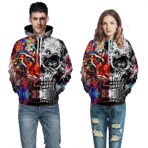 Herrer Hoodie med kreativt kranium-design og livlige farver Stilla