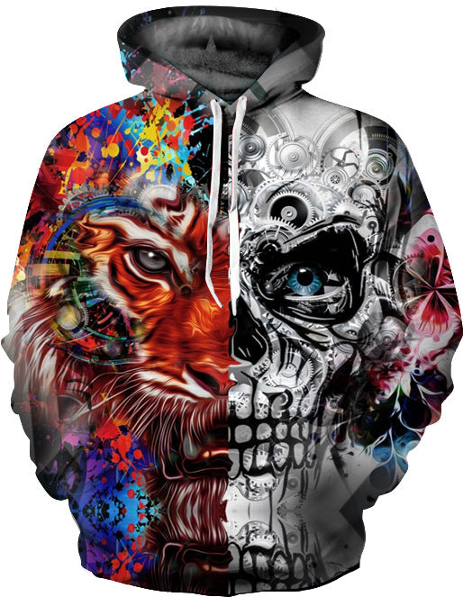 Herrer Hoodie med kreativt kranium-design og livlige farver Stilla