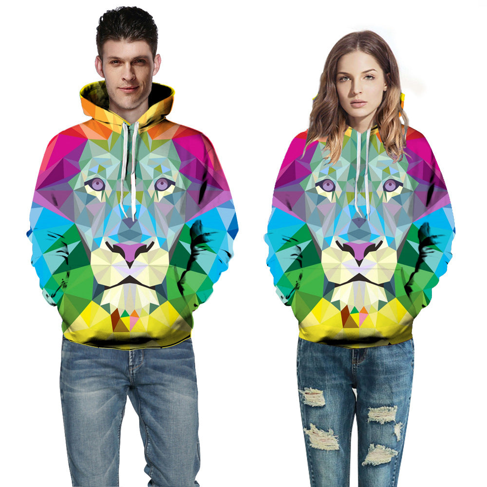 Herre hoodie med moderne, geometrisk løvemotiv Stilla