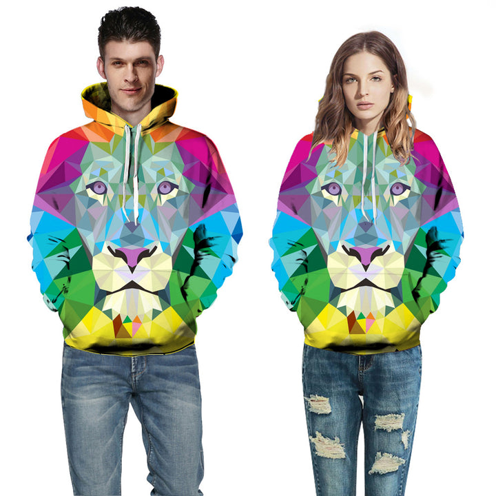 Herre hoodie med moderne, geometrisk løvemotiv Stilla