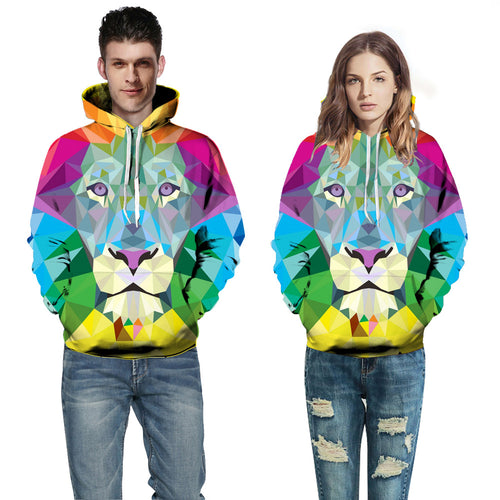 Herre hoodie med moderne, geometrisk løvemotiv Stilla