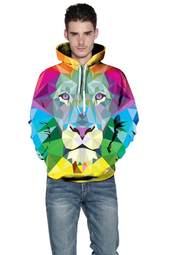 Herre hoodie med moderne, geometrisk løvemotiv Stilla