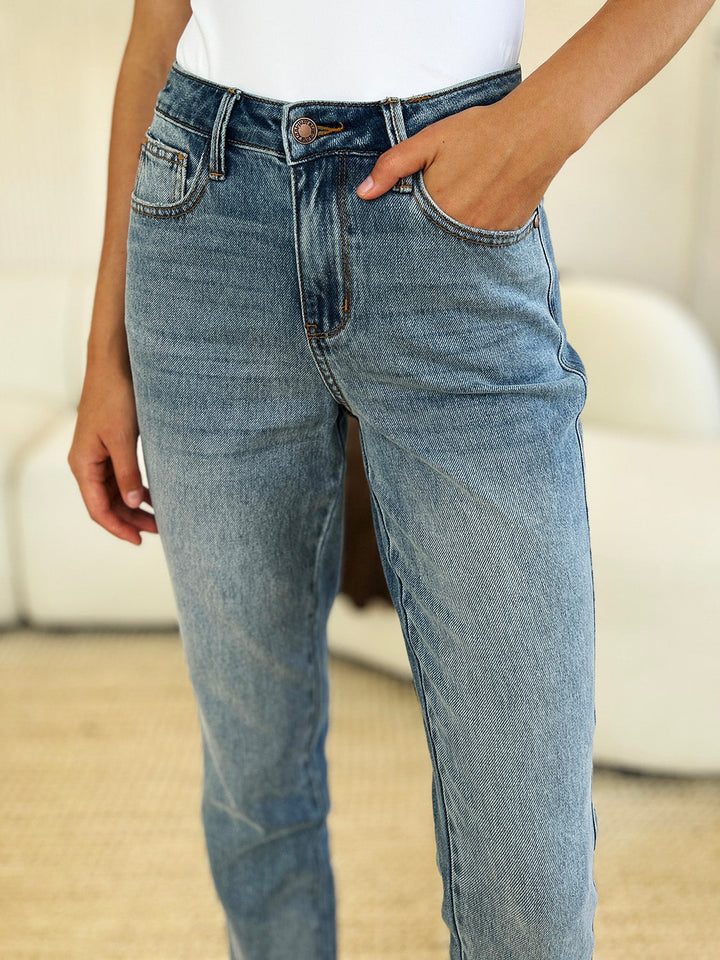 Stilla | Blå Fuld Størrelse Mellemhøj Rigid Magic Release Hem Jeans