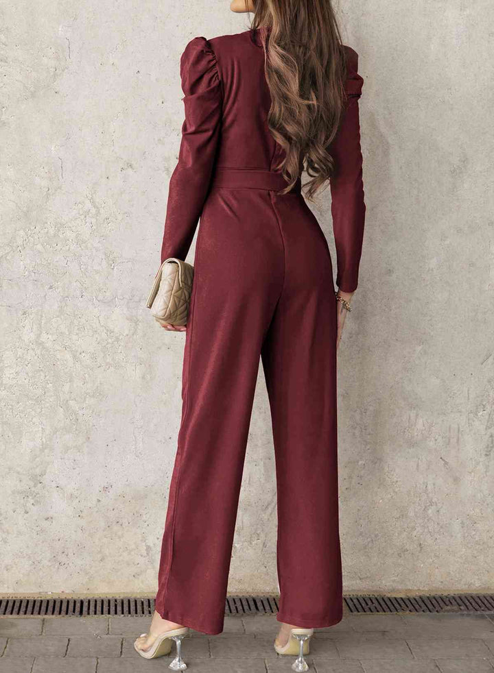 Stilla | Lang Puff Ærme V-hals Jumpsuit
