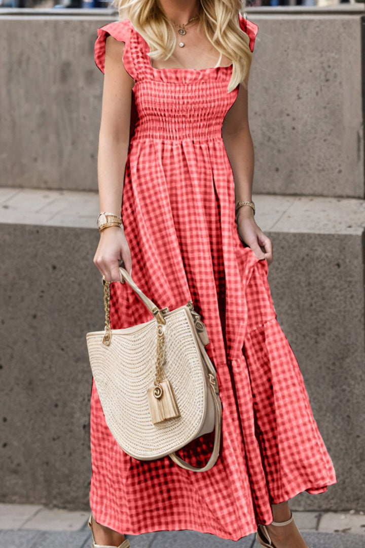 Stilla | Str. Smocked Ruffled Plaid Ruffle Hem Kjole