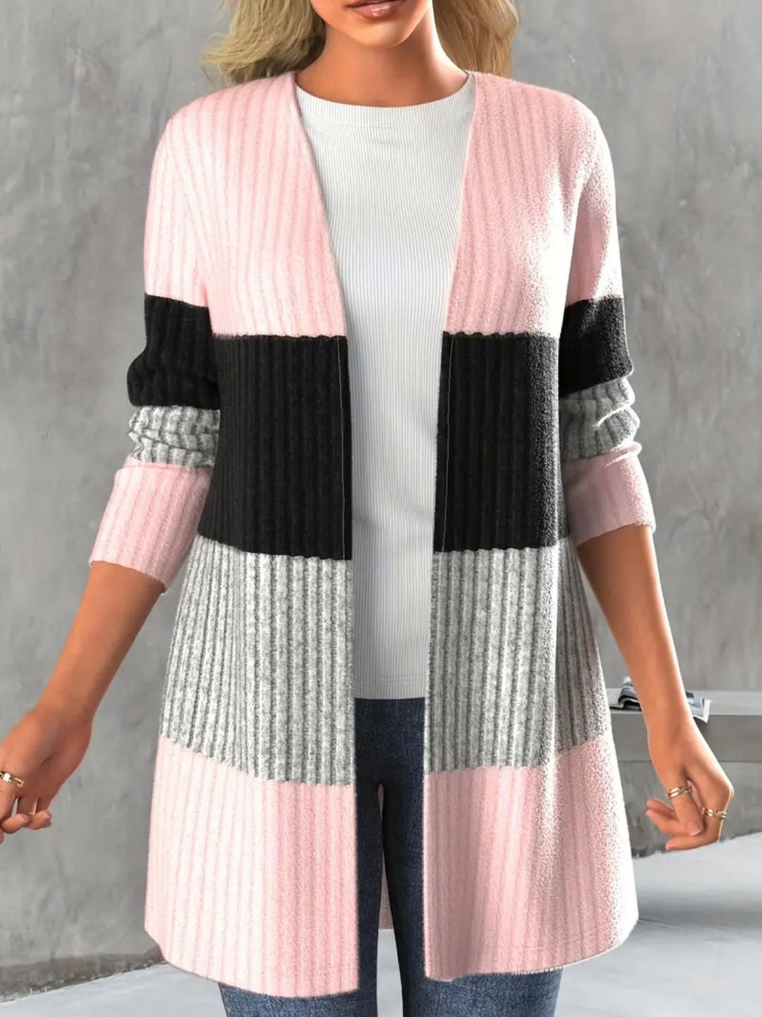 Stilla | Block Åben Front Langærmet Cardigan