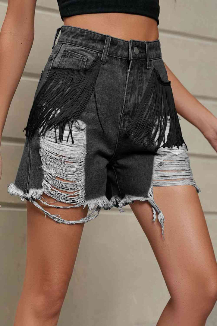 Stilla | Trim Distressed Denim Shorts Med Lommer