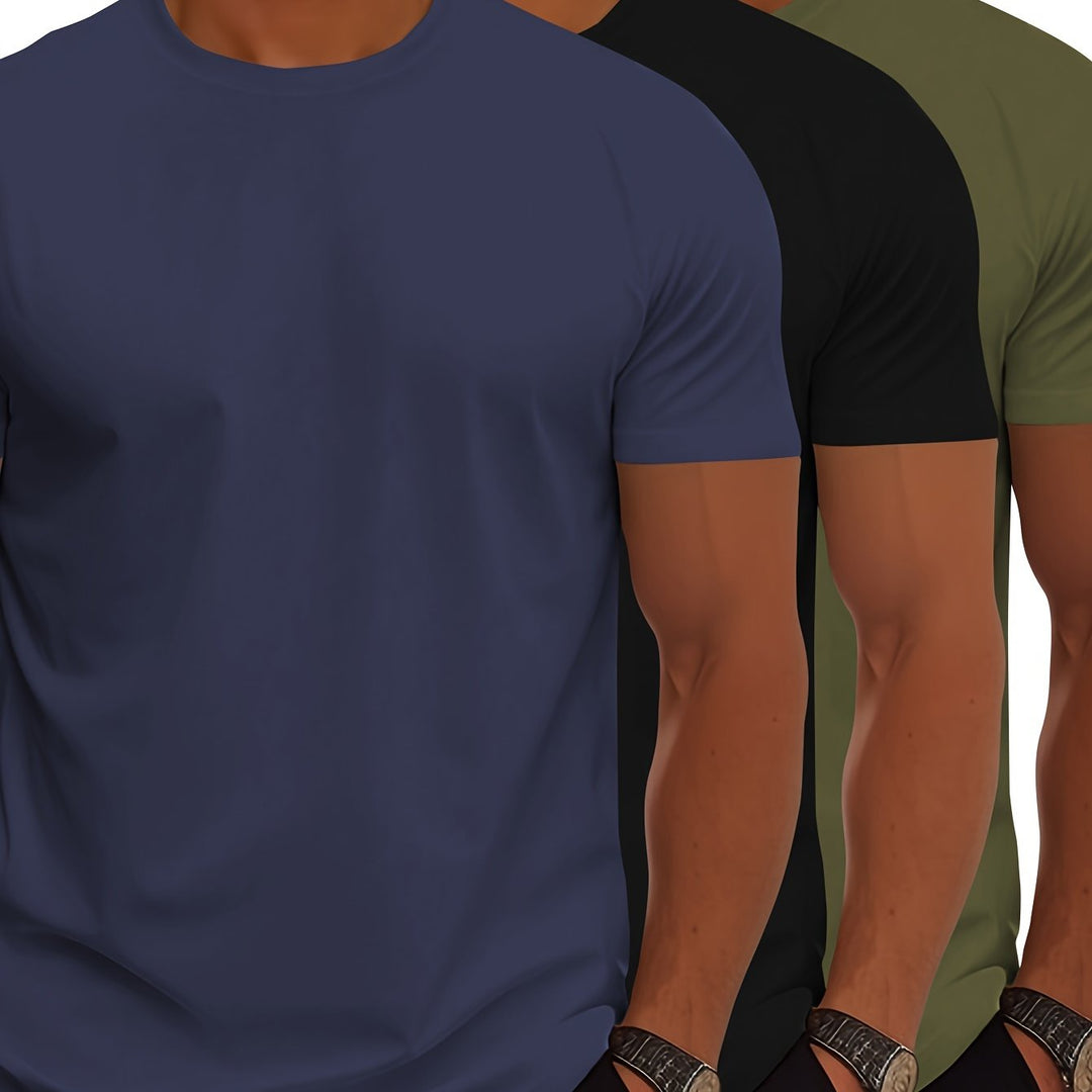 Skovae | 3Er Pack Herre T-shirts med Korte Ærmer, Sommerlige Ensfarvede Farver