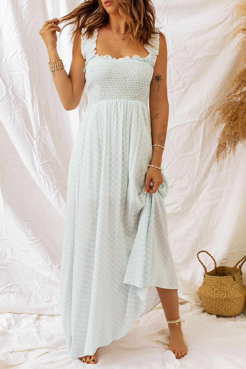 Stilla | Ruffle Strap Smocked Maxi Dress