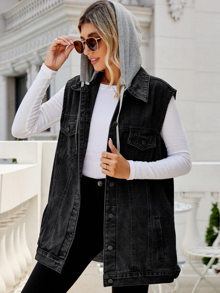 Stilla | Pocketed Button up Sleeveless Denim Jacket