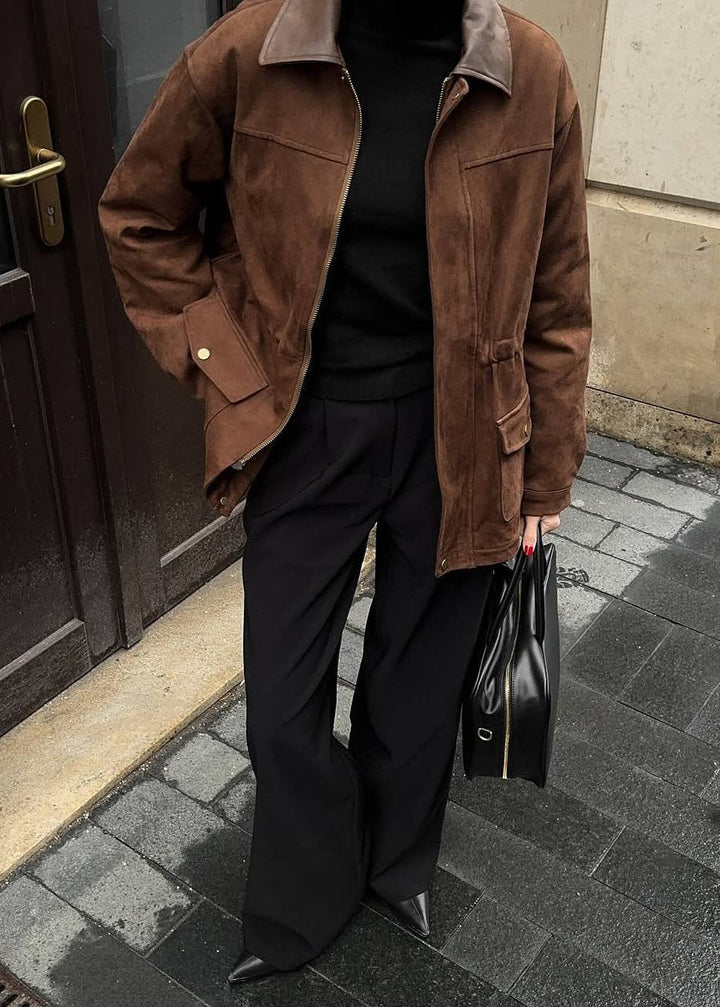 Stilla | Edge - Oversized suedejakke med kontrastkrave
