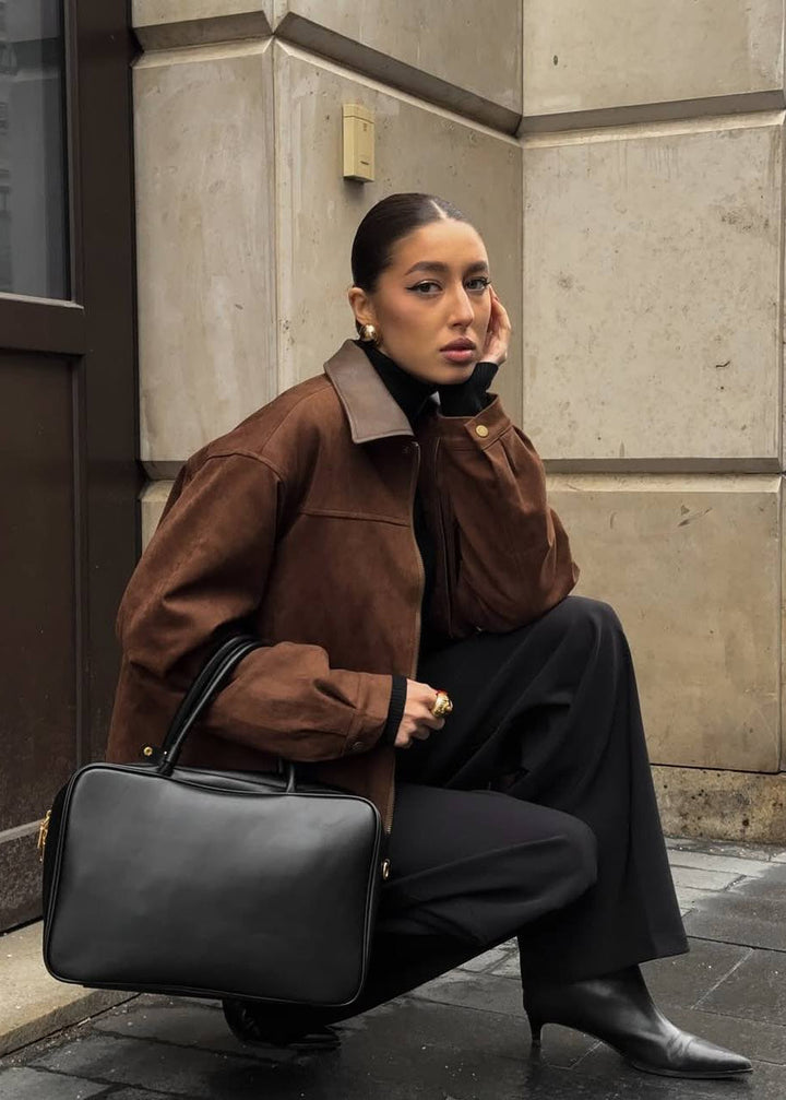 Stilla | Edge - Oversized suedejakke med kontrastkrave