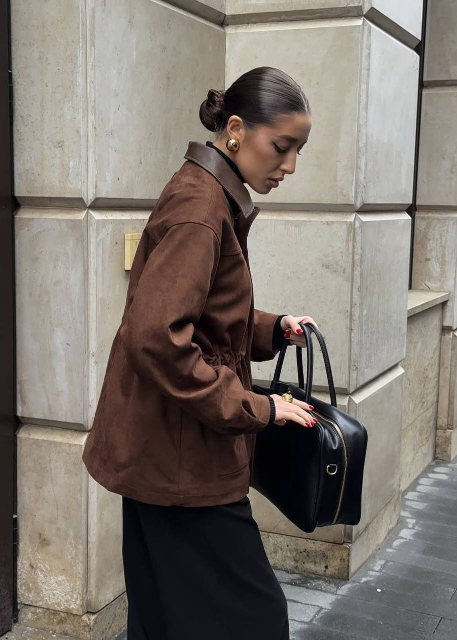Stilla | Edge - Oversized suedejakke med kontrastkrave