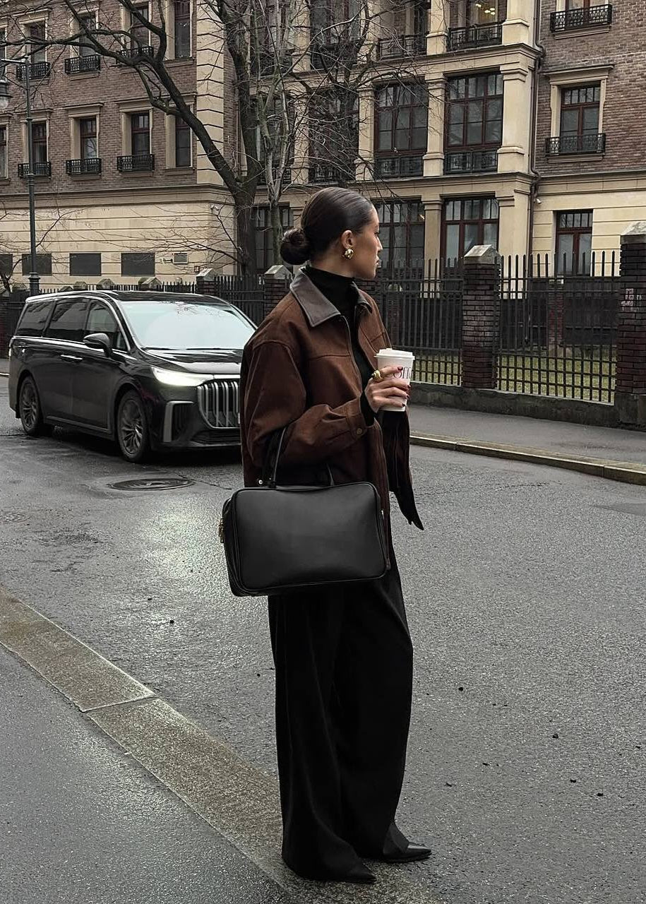 Stilla | Edge - Oversized suedejakke med kontrastkrave
