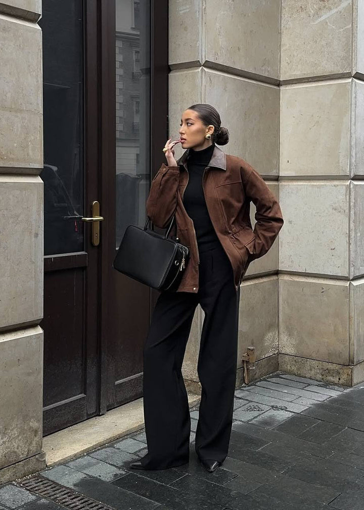 Stilla | Edge - Oversized suedejakke med kontrastkrave